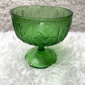 Vintage 1978 FTD Green Glass Pedestal Planter Compote Candy Dish Decor